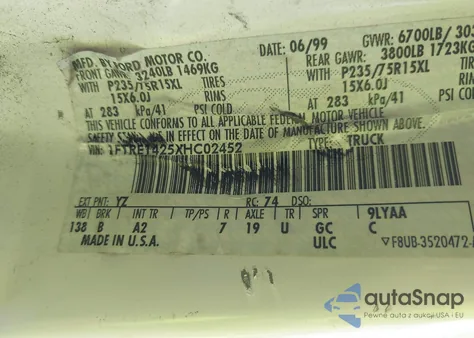 1999 Ford E-150 Commercial/Recreational from USA, damaged, VIN 1FTRE1425XHC02452